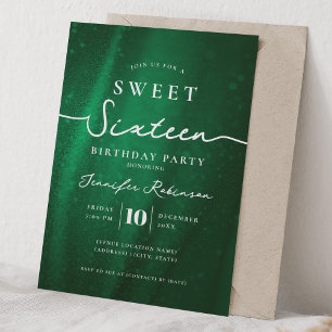 Eleganter Chic Glitter Sweet 16 Geburtstag Emerald Einladung