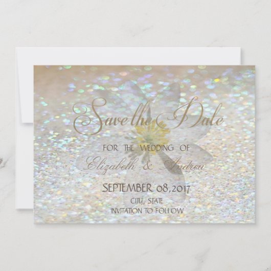 Eleganter Chic, Glitzer, Daisy Wedding Save the da Date (Vorderseite)