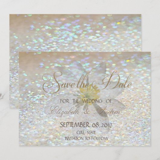 Eleganter Chic, Glitzer, Daisy Wedding Save the da Date (Vorne/Hinten)