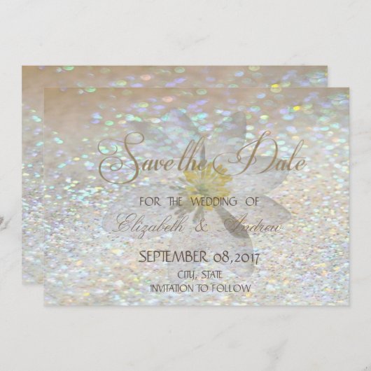 Eleganter Chic, Glitzer, Daisy Wedding Save the da Save The Date (Vorne/Hinten)