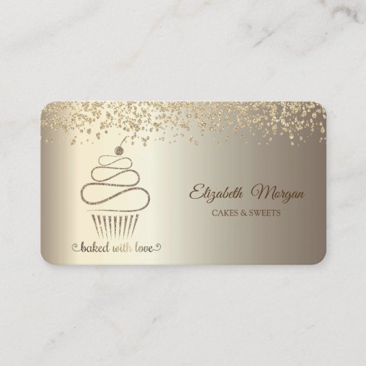 Eleganter Chic Glitzer Gold Cupcake, Süßigkeiten,  Visitenkarte (Vorderseite)