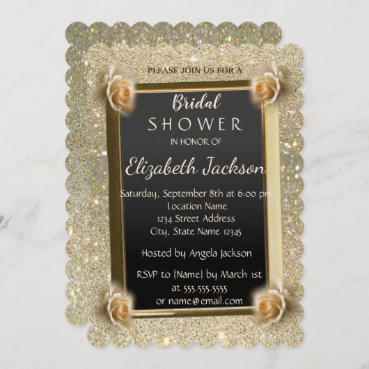 Eleganter Chic Glitzer, Rose Brautparty Einladung (Vorne/Hinten)