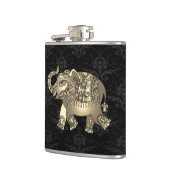 Eleganter Chic Gold Elephant Floral, Black Damask Flachmann (Links)