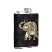 Eleganter Chic Gold Elephant Floral, Black Damask Flachmann (Rechts)