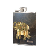 Eleganter Chic Gold Elephant Floral, Leder Look Flachmann (Links)