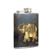 Eleganter Chic Gold Elephant Floral, Leder Look Flachmann (Rechts)