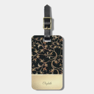 Eleganter Chic Gold Glitter Blumen - Personalisier Gepäckanhänger