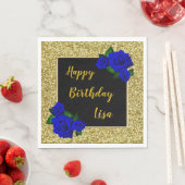 Eleganter Chic Gold Glitzer Deep Blue Rose Geburts Serviette (Beispiel)