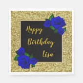Eleganter Chic Gold Glitzer Deep Blue Rose Geburts Serviette (Vorderseite)