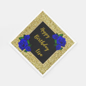 Eleganter Chic Gold Glitzer Deep Blue Rose Geburts Serviette (Ecke)