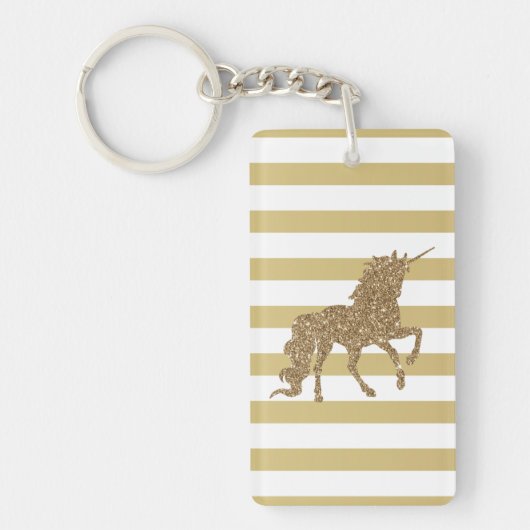 Eleganter Chic Gold Glitzer Einhorn, gestreift Schlüsselanhänger (Vorderseite)