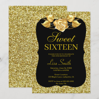 Eleganter Chic Gold Glitzer Gold Rose Sweet 16 Einladung