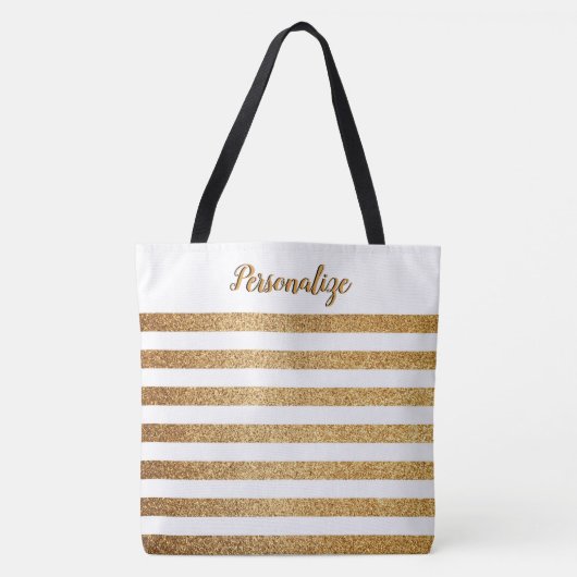 Eleganter Chic Gold Glitzer Streifen Personalisier Tasche (Vorderseite)