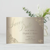 Eleganter Chic Gold-Herzen-Rahmen Save The Date (Stehend Vorderseite)