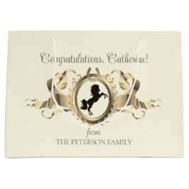 Eleganter Chic Gold Reittier Ribbon Wappen Name Große Geschenktüte