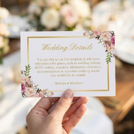 Eleganter Chic Gold Rosa Blumenzettel Begleitkarte