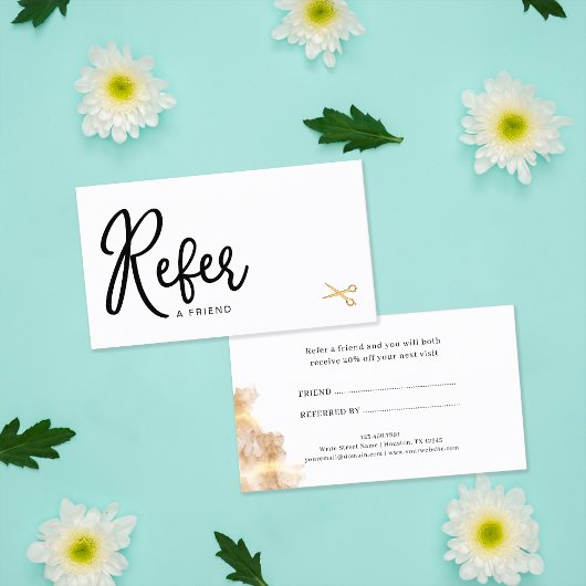 Eleganter Chic Gold Scissors Hair Stylist-Kunde Empfehlungskarte