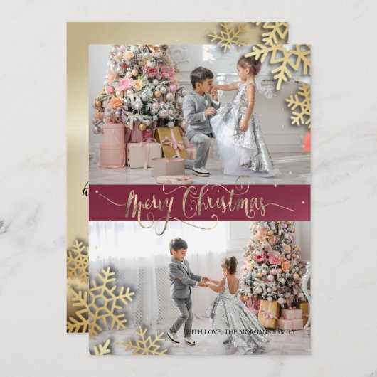 Eleganter Chic Gold Snowflakes Foto Frohe Weihnach (Vorne/Hinten)