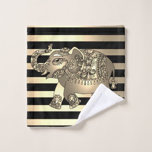Eleganter Chic Gold Stripes Elephant Badhandtuch Set (Waschlappen)