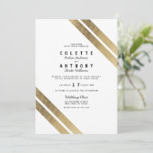 Eleganter Chic Gold White Modern Stripe Glam Weddi Einladung (Stehend Vorderseite)