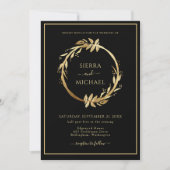 Eleganter Chic Golden Foliage Black Wedding Einladung (Vorderseite)
