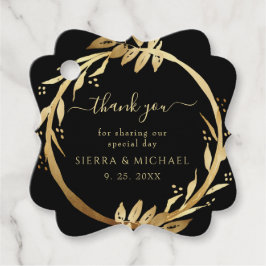 Eleganter Chic Golden Foliage Wreath Black Wedding Geschenkanhänger
