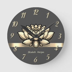 Eleganter Chic Goldener Lotus, Yoga Runde Wanduhr