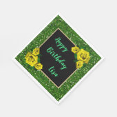 Eleganter Chic Green Glitzer Gelbe Rosen Geburtsta Serviette (Ecke)