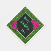 Eleganter Chic Green Glitzer Rosa Roses Geburtstag Serviette (Ecke)