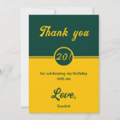 Eleganter Chic Green und Gold Trendy 20. Geburtsta Dankeskarte (Vorderseite)