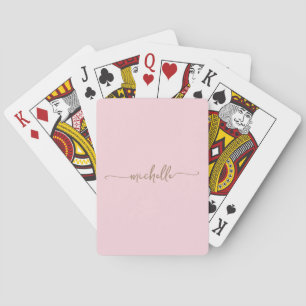 Eleganter Chic Hellrosa Monogramm Name Goldschrift Spielkarten