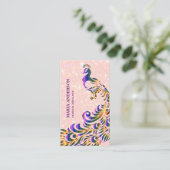 Eleganter Chic Imitate Glitzer Rosa Lila Pfau Visitenkarte (Stehend Vorderseite)