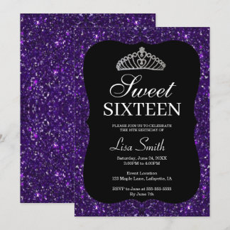 Eleganter Chic Lila Glitzer Tiara Sweet 16 Einladung