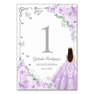 Eleganter Chic Lila Lila Rosen Silber Quinceanera Tischnummer