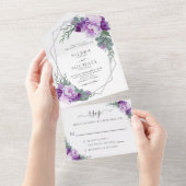 Eleganter Chic Lila & Silver Floral Wedding All In One Einladung (Abreißen)