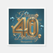 Eleganter Chic Luxurious Blue und Gold 40. Geburts Serviette (Vorderseite)