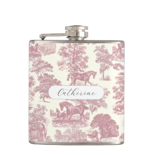 Eleganter Chic Mädchenhafter Rosa Pferde-Toile-Nam Flachmann