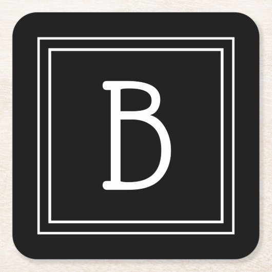 Eleganter Chic Mit Monogramm Black & White Initial Rechteckiger Pappuntersetzer (Vorderseite)