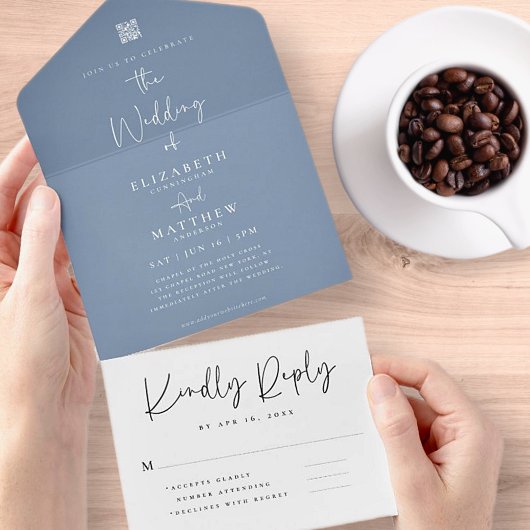 Eleganter Chic Modern Simple QR Code Hochzeit All In One Einladung