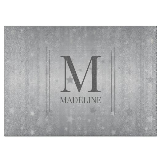 Eleganter Chic Modern White Gray Silver Star Schneidebrett (Vorderseite)