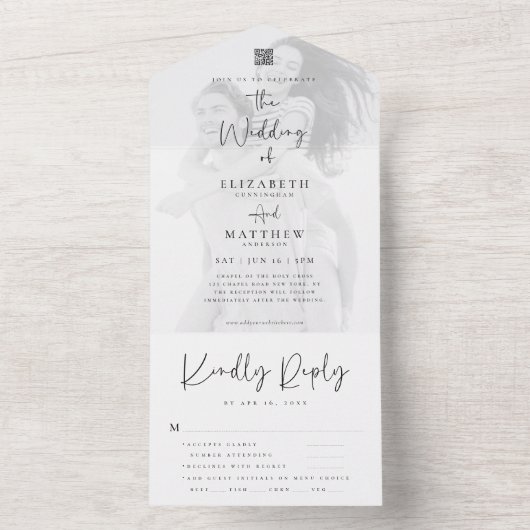 Eleganter Chic Moderne einfache QR-Mahlzeit Option All In One Einladung (Innen Boden)