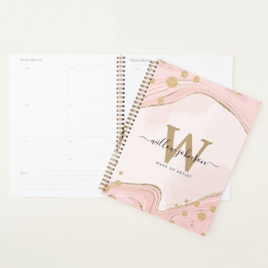 Eleganter Chic Monogram Pink Gold Glitzer Marmor Planer (Anzeige)
