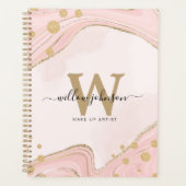 Eleganter Chic Monogram Pink Gold Glitzer Marmor Planer (Vorderseite)