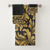 Eleganter Chic Old Gold Wirbel Black Badhandtuch Set (Insitu)