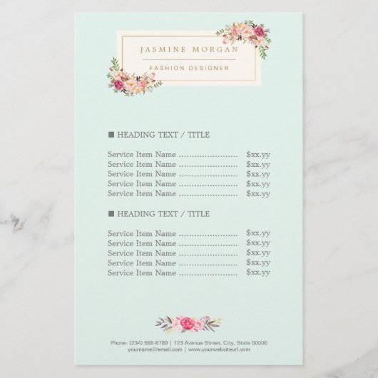 Eleganter Chic Pastel Watercolor Blumenpreis Flyer (Vorne)