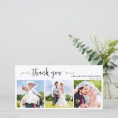 Eleganter Chic Personalisiert 3 Foto Hochzeit Dankeskarte (Stehend Vorderseite)