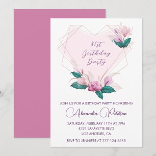 Eleganter Chic Pink Blumen 81. Geburtstag Einladung