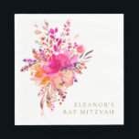 Eleganter Chic Pink Floral Bat Mitzvah Custom Serviette<br><div class="desc">Personalisiert Modern Chic Pink Wasserfarbe Flora Elegant Bat Mitzvah Napkins</div>
