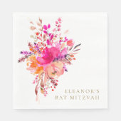 Eleganter Chic Pink Floral Bat Mitzvah Custom Serviette (Vorderseite)