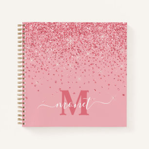 Eleganter Chic Pink Glitzer Glam Monogram Name Notizblock